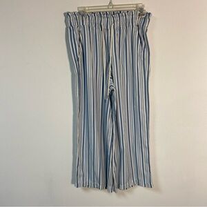 Loft Ladies Pants Blue/White Stripe Wide Leg Size Small Beachy Preppy